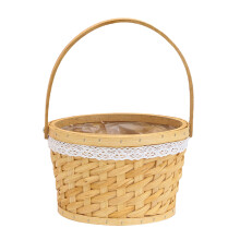 Coș de flori din lemn împletit manual cu mâner – 16x16x14cm