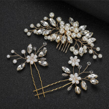 (Gold) Pearl Hair Comb Set for Bridal & Salon