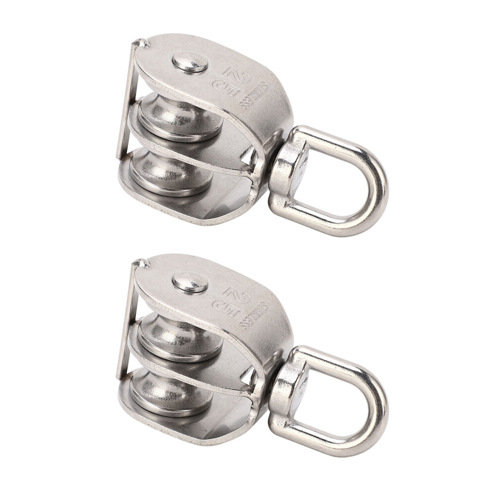 2Pcs Stainless Steel M25 Double Pulley Block 150Kg Swivel Wheel 5031389426667