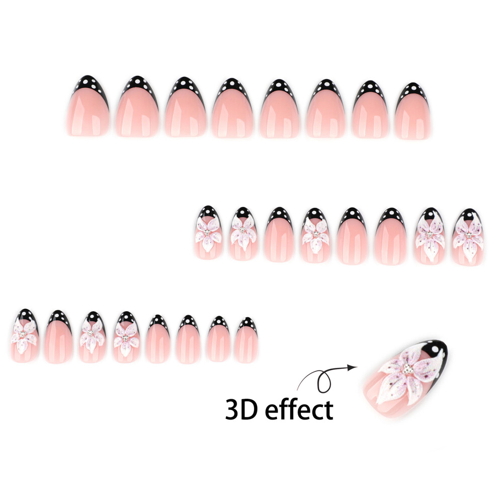 Reach-Tools 24Pcs 3D Flower Fake Nails Black Edge
