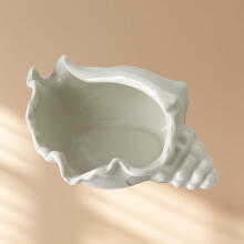 White Ceramic Conch Shell Jewelry Dish Ocean Style, 300g