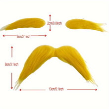 (Medium) 3pcs Golden Self-adhesive Fake Beard And Eyebrows, Holiday Party Decoration