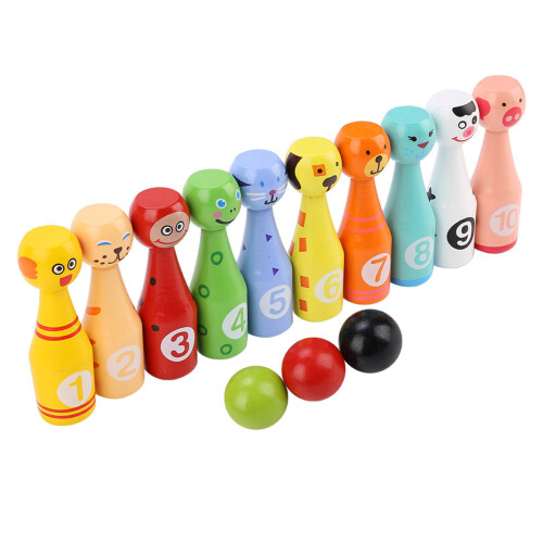 Holz-Tier-Bowling-Flaschen-Set - 12  2,9 cm 2