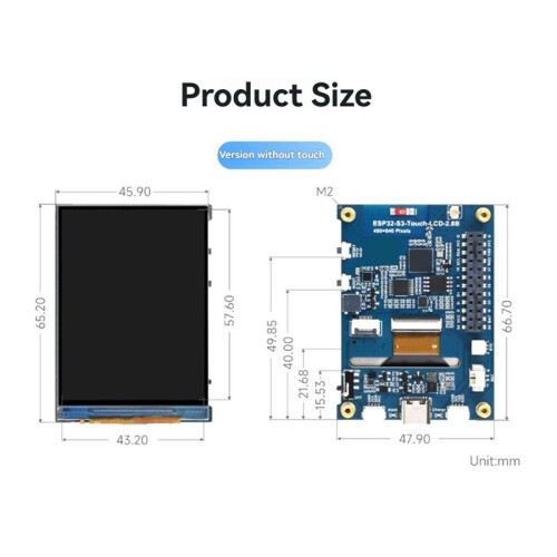 Placa de Desenvolvimento de Tela Capacitiva IPS ESP32-S3 de 2,8 Polegadas com Antena Integrada Suporte para Tela ESP32  WiFi 2
