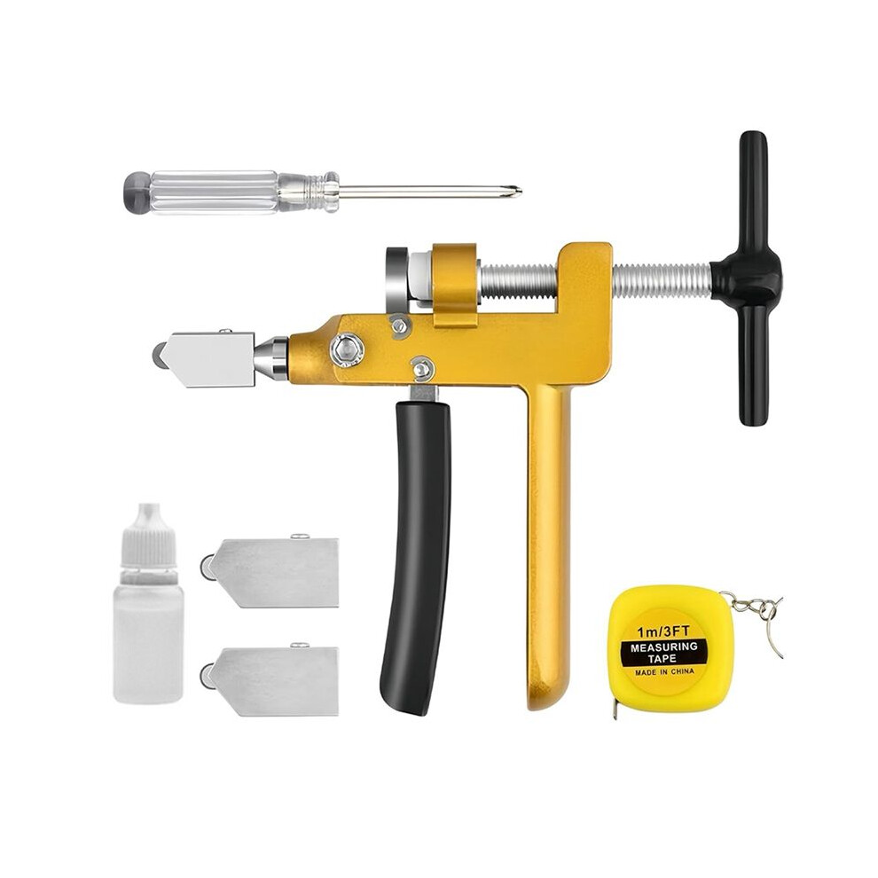 3-In-1 Glass & Tile Cutter, Cutting Tool With Premium Alloy Wheel & Shockproof Rubber Pad For Stained Glass, Plexiglass 4713359012735