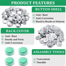 100 Ensembles de Boutons de Couverture Kit avec Outils Taille Boutons pour Couvrir les Boutons Auto-Couverture Bricolage Tissu Tissu Boutons de