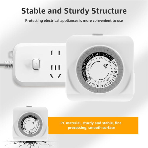Indoor Mechanical Outlet Timer, 3Prong Timer for Electrical Outlets Indoor with 2 Outlets, 24 Hour US Plug Light Timer 2
