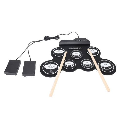 Foldable Electronic Hand Roll Drum Set 43x29cm with Silicone & Wood