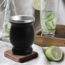 Double-Wall Stainless Yerba Gourd Mate Tea Set Coffee Water Mate Tea Cup with Spoon Straw Bombilla & Cleaning Brush 8Oz