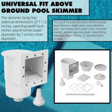 Universal Fit Above Ground Pool Skimmer-Pool Skimmer Accessory Kit -Opening Width 6In Fit All Standard Pool Wall Cutouts