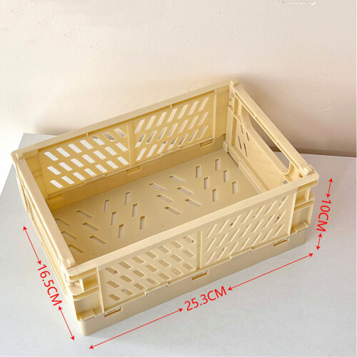 Mini Foldable Plastic Storage Basket 25.3x16.5x10cm Light Yellow 1