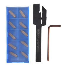10Pcs Mgmn200 Carbide Inserts Golden Blades + 1Pc Mgehr1010-2 Turning Tool Holder Boring Bar With Wrench