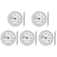 63mm Pipe Clip- Dial Thermometer Temperature Round Plate Gauge with Spring,Range 0-120, Aluminum Case, 5Pcs Set