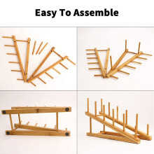 2 PCS Wooden Dish Rack Bamboo Plate Rack Stand Pot Lid Holder, Dish Drying Rack Kitchen Cabinet Organizer for Dish Plate