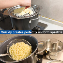 2X Tampa de Aço Inoxidável para Fazer Spaetzle com Raspador Tradicional Alemão para Fazer Macarrão de Ovo e Coador de Espaguete