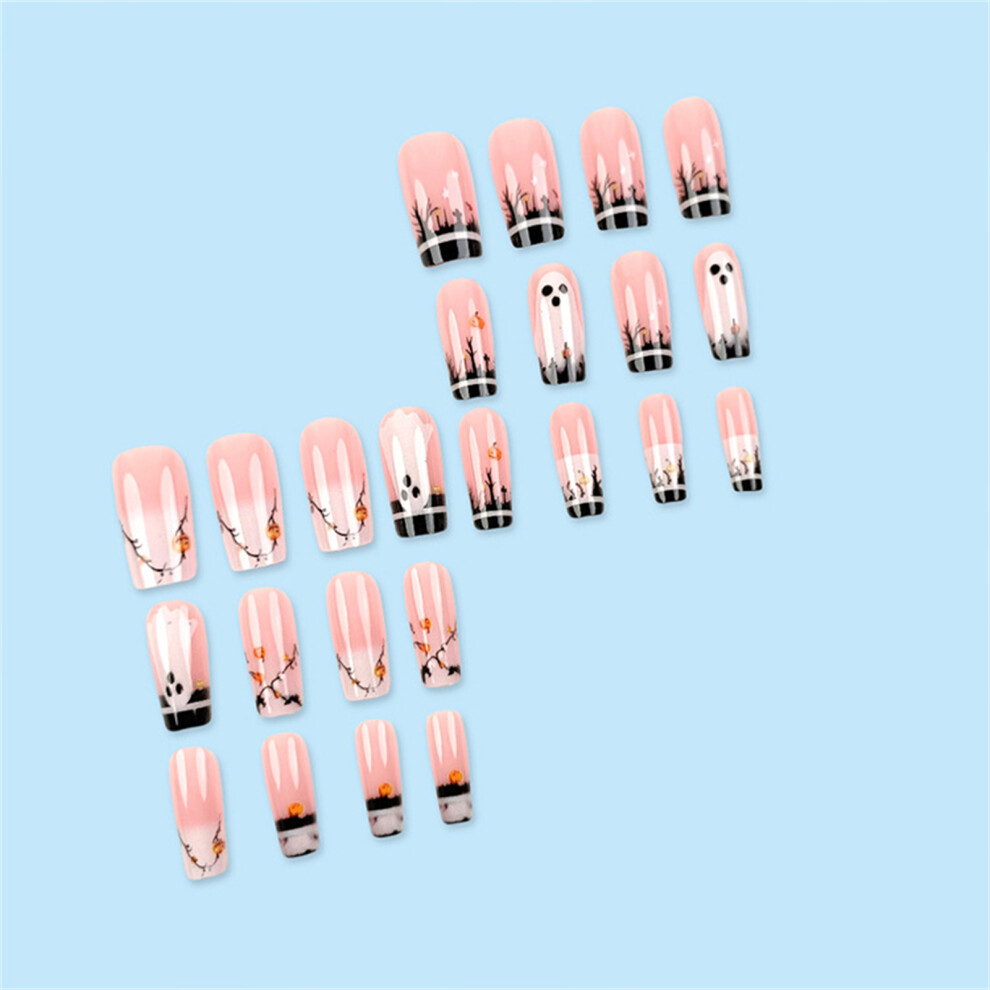 Dcph-Clothing 3D Ghost Pumpkin Press On Nails - 24Pcs, No Trim