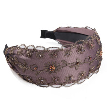 (Purple) Rhinestone Lace Hairband for Women Party & Dress Up