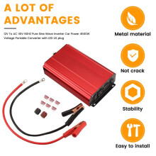 12V to AC 110V 60HZ Pure Sine Wave Inverter Car Power 4500W Voltage Portable Converter with LED US Plug