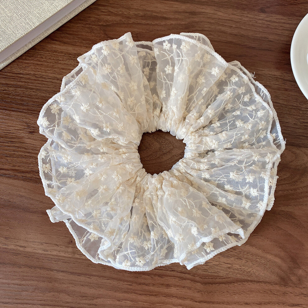 Roc-Electron White (Creamy ) French Retro Scrunchies For Thick & Thin Hair