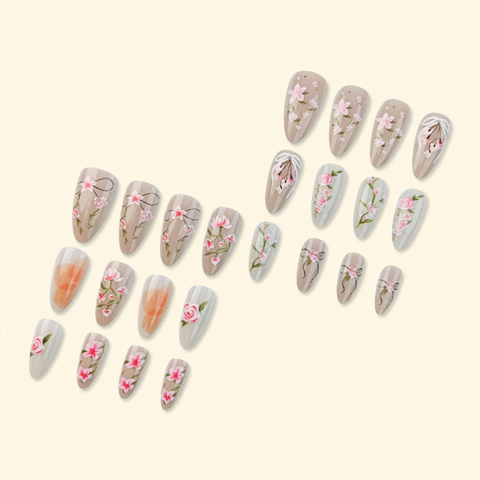 Reach-Tools 24Pcs Flower Printed Fake Nails, Durable & Comfortable