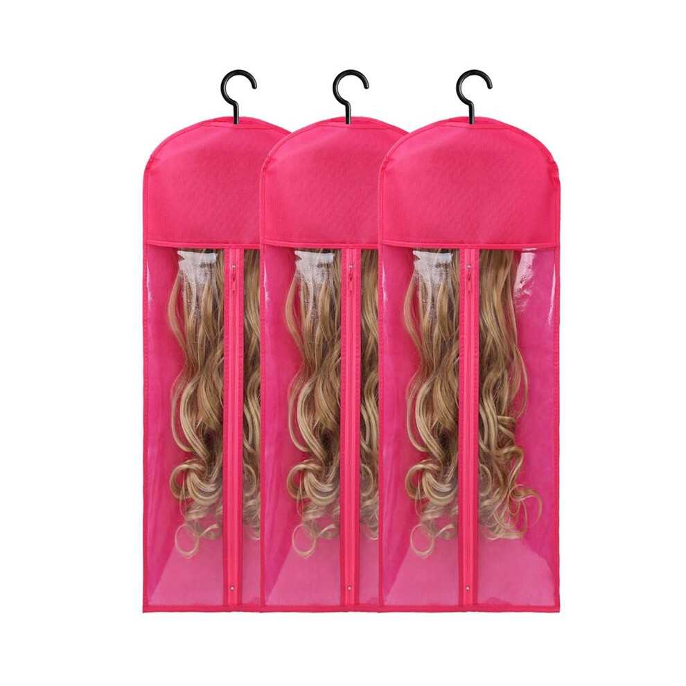 Unisex Red 3Pcs Extra Long Wig Hanger And Storage Bags, Dustproof And Waterproof Hair Extension Holder, Designed For Wigs Rose