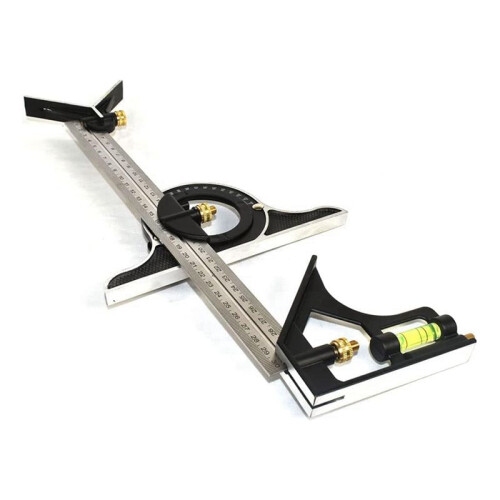 Square Ruler Set Kit 300mm (12inch) Adjustable Engineers Combination Try None Right Angle Ruler with Spirit Level