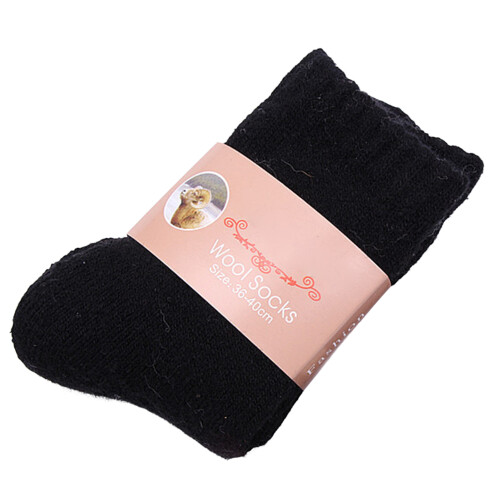 (Black) Women\'s Wool Winter Socks - Warm Crew