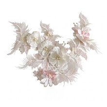 (Pink White) Floral Lace Fabric Patch DIY Craft Supply