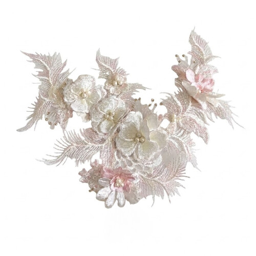 (Pink White) Floral Lace Fabric Patch DIY Craft Supply