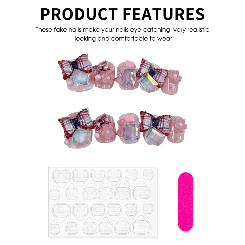 Roc-Electron (Xs) 3D Flower Press-On Nails For Women Diy Manicure
