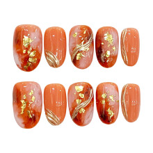 (XS) Glossy Orange Press-On Nails, Waterproof & Long-Lasting