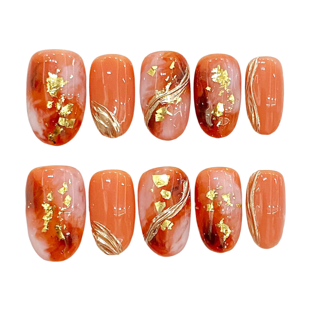 Roc-Electron (Xs) Glossy Orange Press-On Nails, Waterproof & Long-Lasting