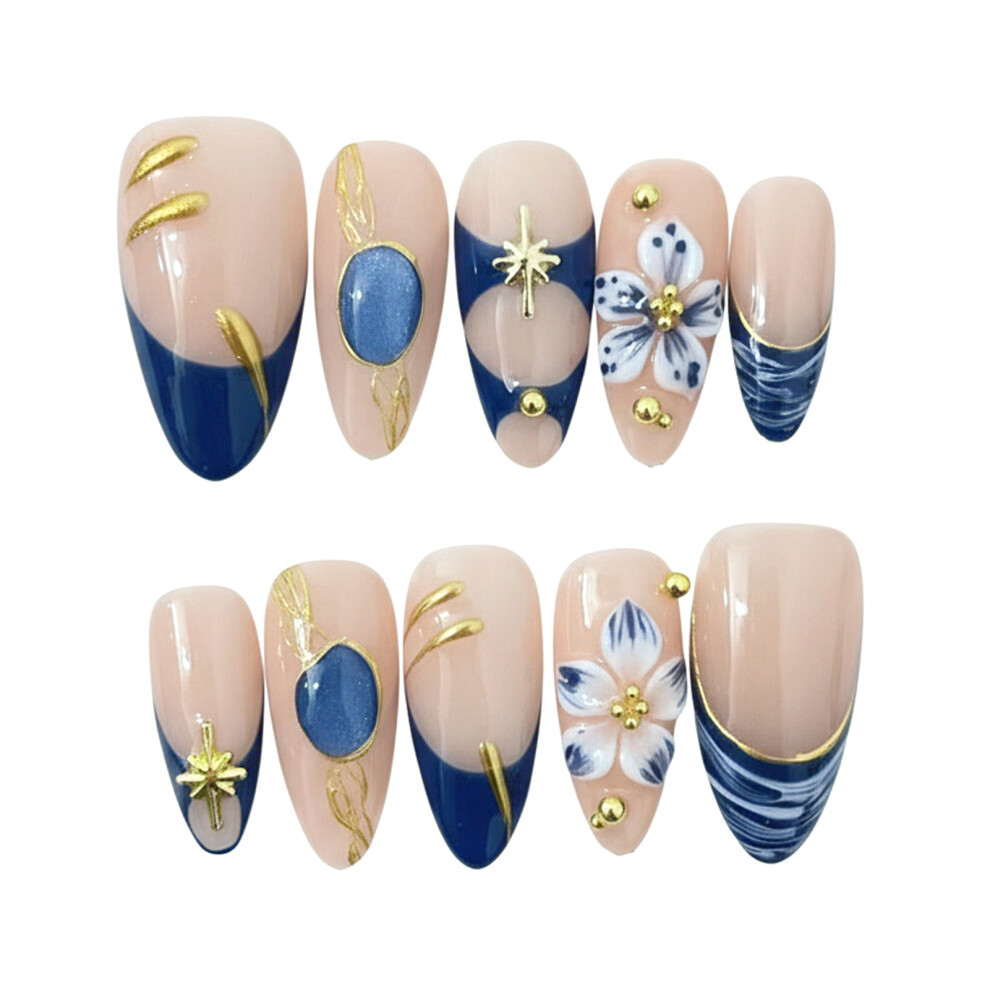 Roc-Electron (Almond, S) 3D Floral Press On Nails - 10Pcs