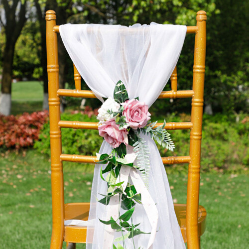 Silk Flower Chair Back Decor60x20cm Pink 2