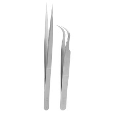 2Pcs Matte Stainless Steel Eyelash Extension Tweezers – Straight & Curved, Anti-Static