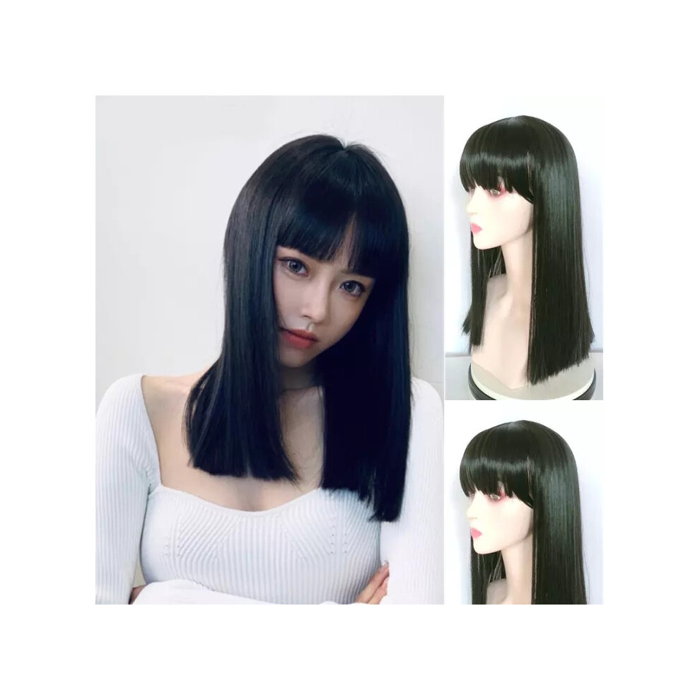 Phui-Pet-Supplies 45Cm Black Straight Human Hair Wig For Women
