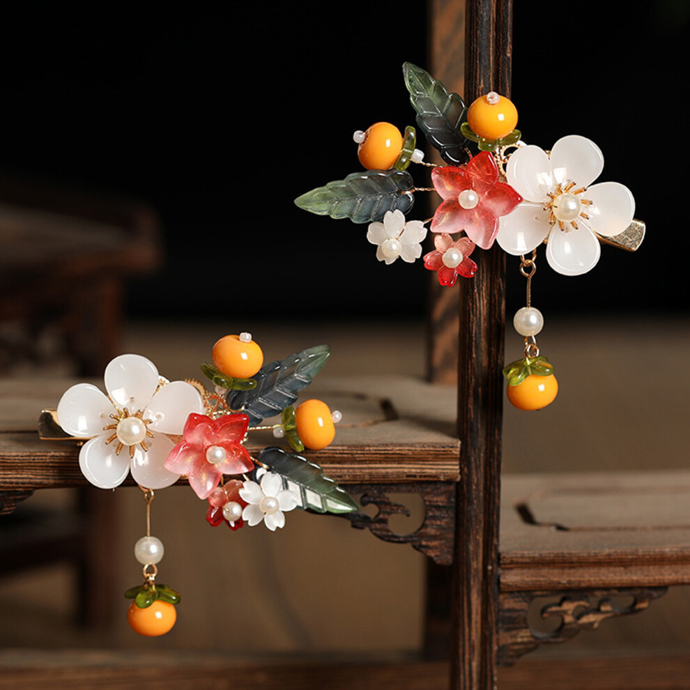 Dachuang Beauty Hanfu Hair Clip Set - 2 Persimmon Fringe Pcs