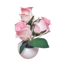 Abajur de mesa LED em formato de rosa com vaso de cerâmica e flor de PU.