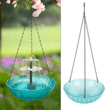 Solar Bird Bath Fountain - Sturdy Plastic, Hanging Garden Decor, Blue