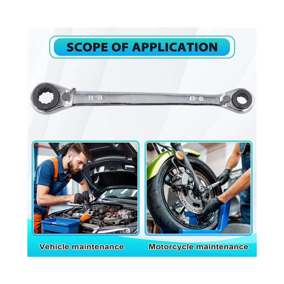 Ratchet Wrench Double End Ratchet Wrench Four-Purpose Ratchet Wrench Auto Repair Multi-Purpose Wrench 8X10-12X14mm 4711268225222