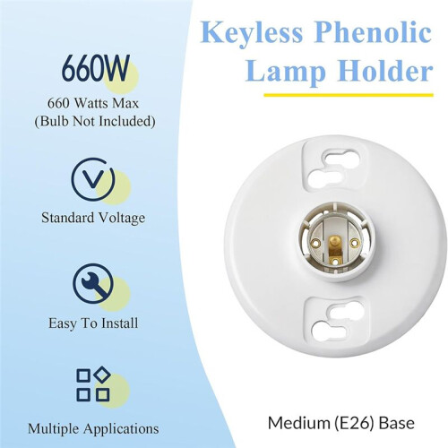 6Pcs Medium Base E26 Lampholder Keyless Top Lamp Holder Ceiling Light Sockets White Phenolic Bulb Socket CFL Lampholder 2