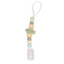 Baby Silicone Pacifier Clip Holder Pea Green Soft Flexible Cartoon Design
