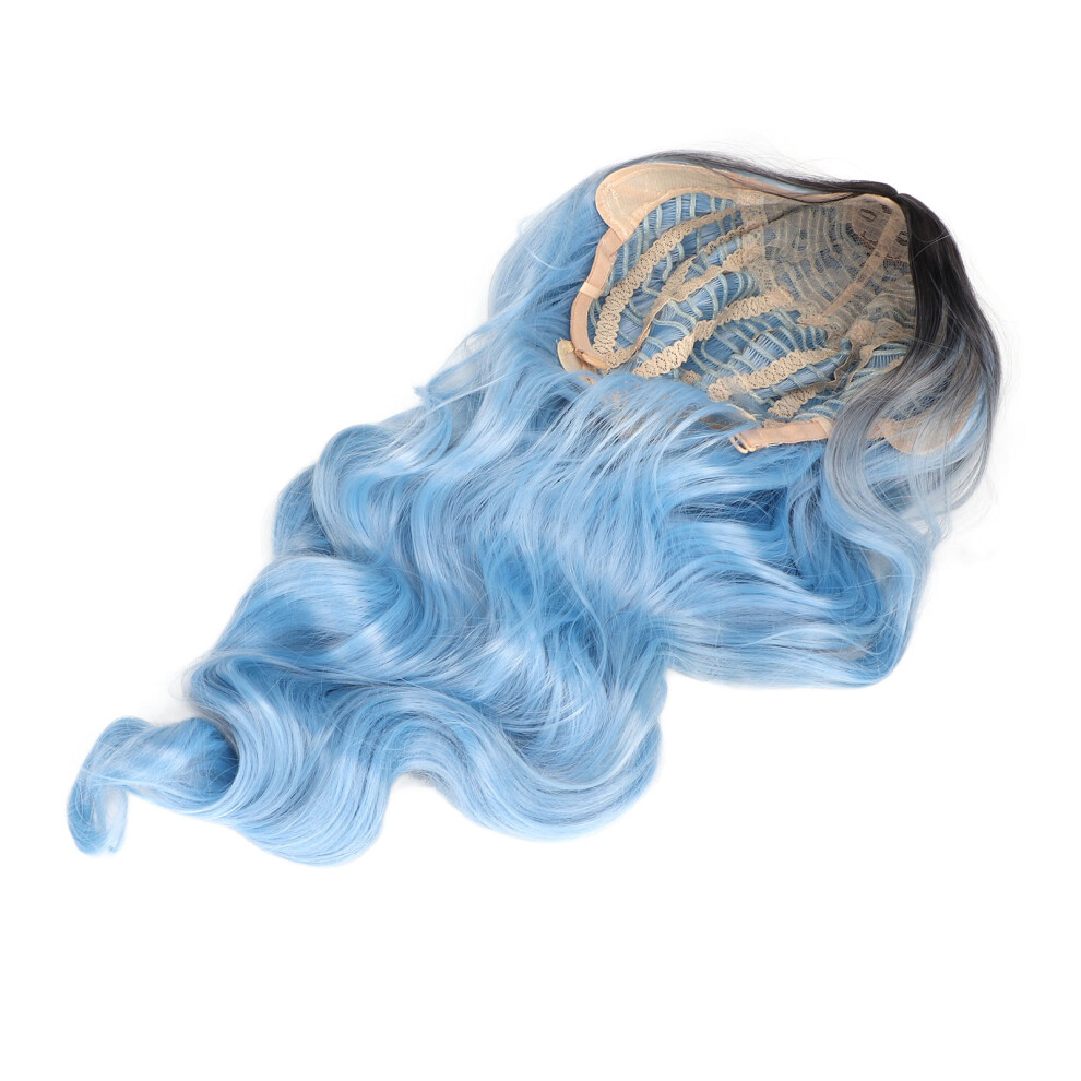 Unisex Blue Gradient Long Wavy Curly Synthetic Wig For Cosplay & Daily Use