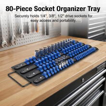 (Blue) 80pcs Socket Organizer for 1/4-1/2\" Sockets, Durable Plastic
