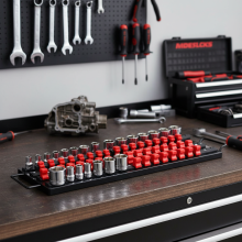 (Red) 80pcs Socket Organizer for 1/4-1/2\" Sockets, Durable Plastic