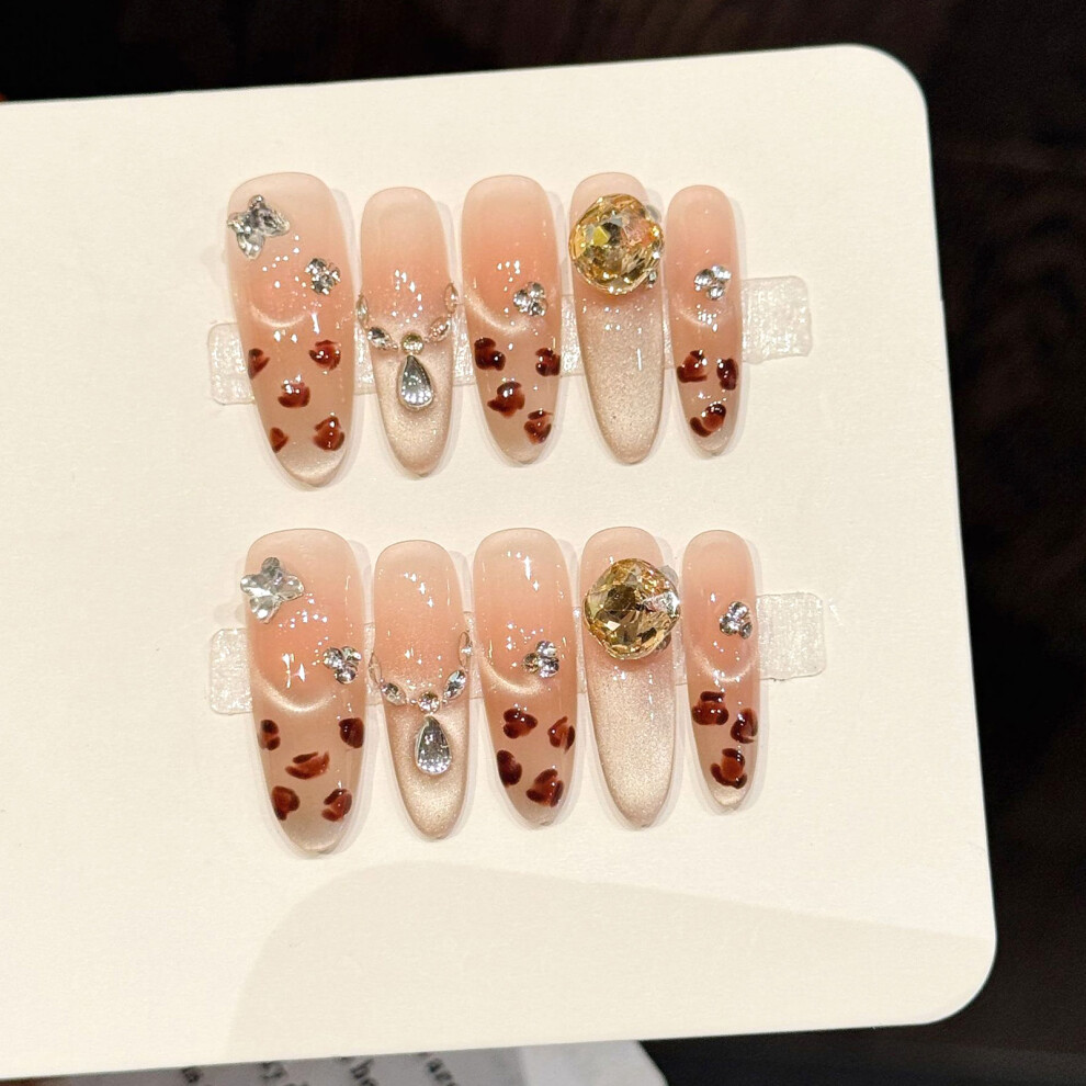 Creation-3C (Xs) Flower Rhinestone Silver Pink Press On Nails