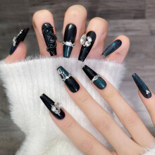 (XS) Faux Ongles Chat Vert Légers pour Femme