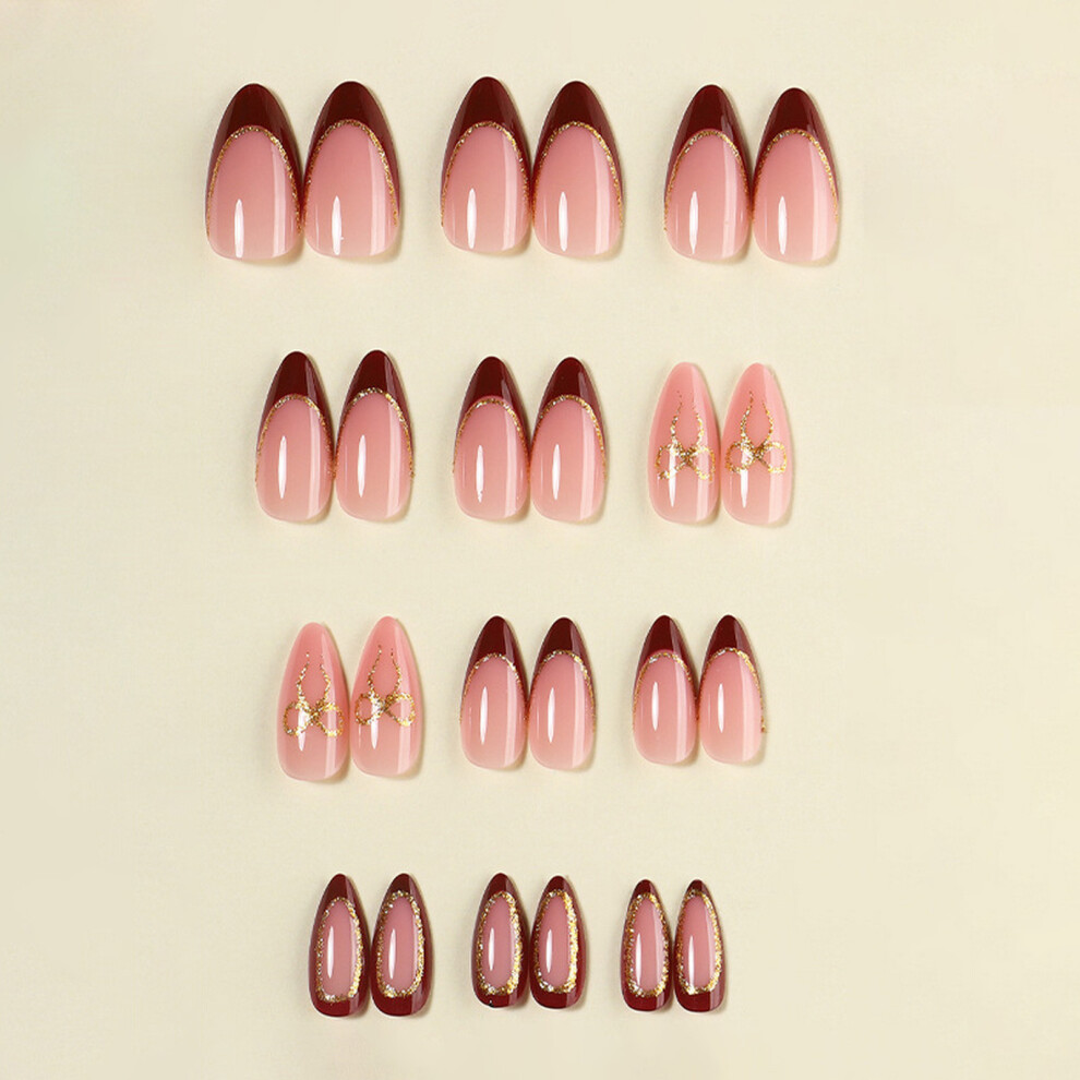 Reach-Tools Red 24Pcs French Tip Fake Nails - Almond