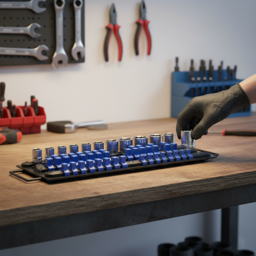 (Blue) 80pcs Socket Organizer for 1/4-1/2\" Sockets, Durable Plastic 1
