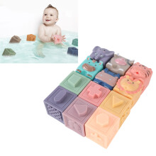 12PCS Silicone Soft Building Blocks for Kids, Chewable Animal Shapes